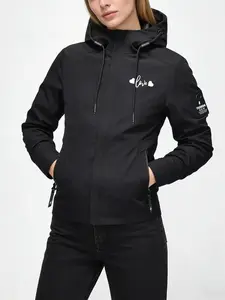 Women's Hooded Fleece Jacket Coat, Love Heart Print Design, Casual Streetwear Outerwear, Fall & Winter Fashion, Comfortable Daily Wear