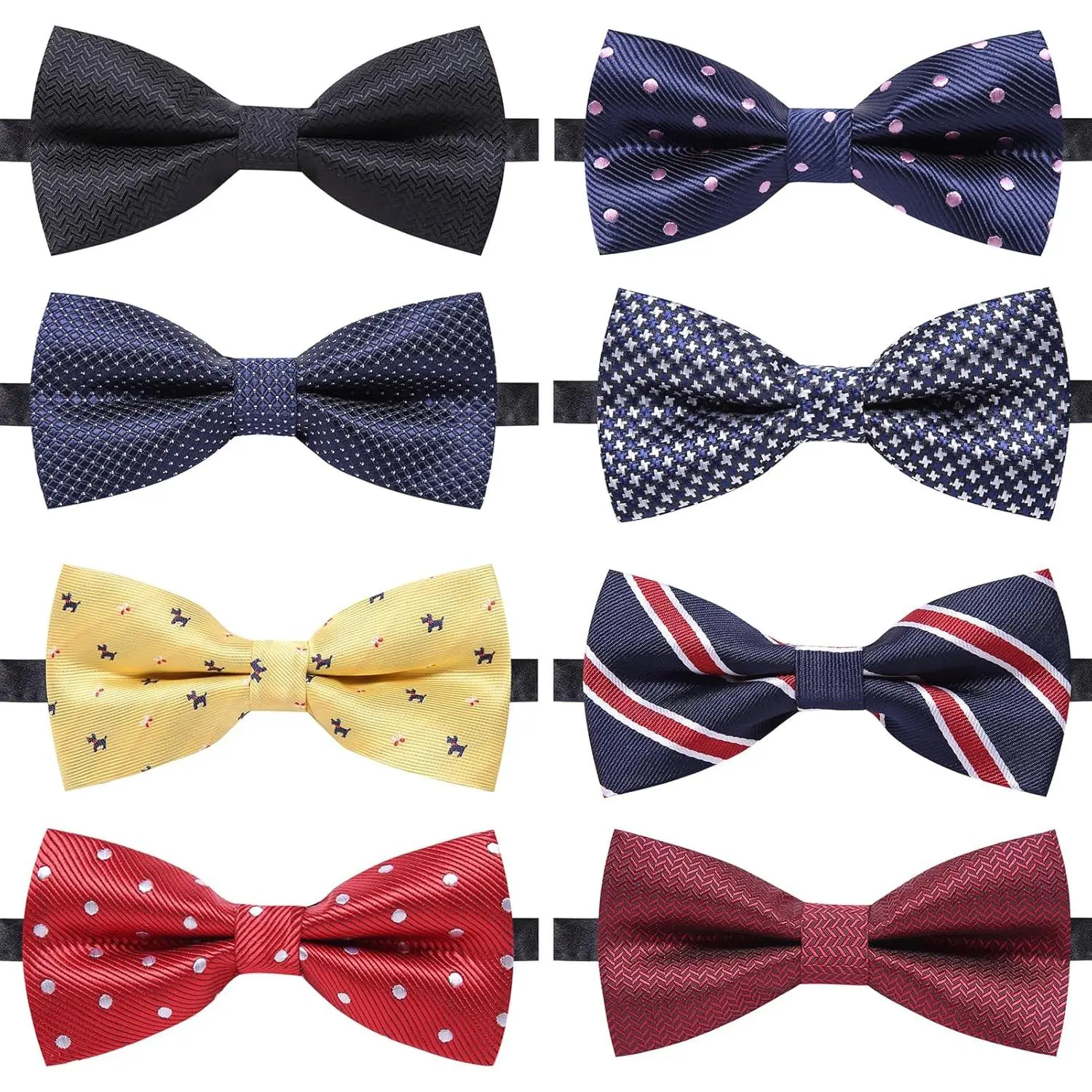 8 PACKS Elegant Adjustable Pre-tied Bow Ties for Men Boys (1&4&5&6&8 Pack for option)