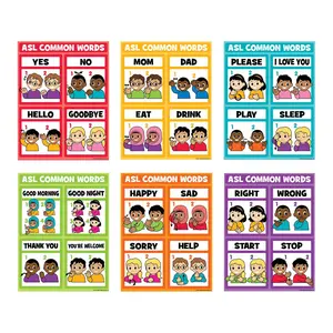 American Sign Language Sight Words Poster Set - 16" x 20 3/4", 6 pieces