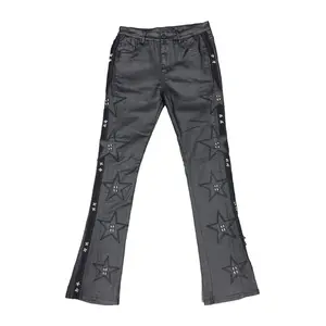 Waimea Men’s Coated Black Stacked Skinny Jeans Streetwear Pants Leather