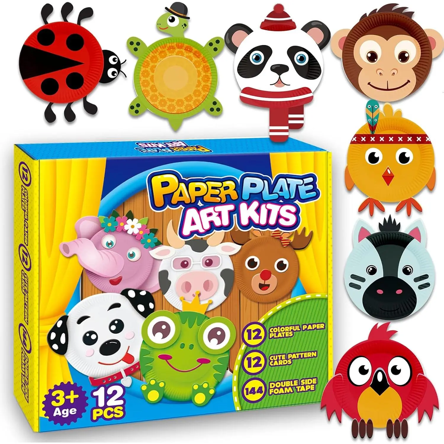 Kids' Animal Arts and Crafts Kits - 12 Pcs Paper-Based Simple Projects with Foam Adhesive, Craft Ideas for 2-5 Years Old Toddlers, Gift Ideas for Kids, Preschool Classroom Creative Play, Homemade Christmas Gifts