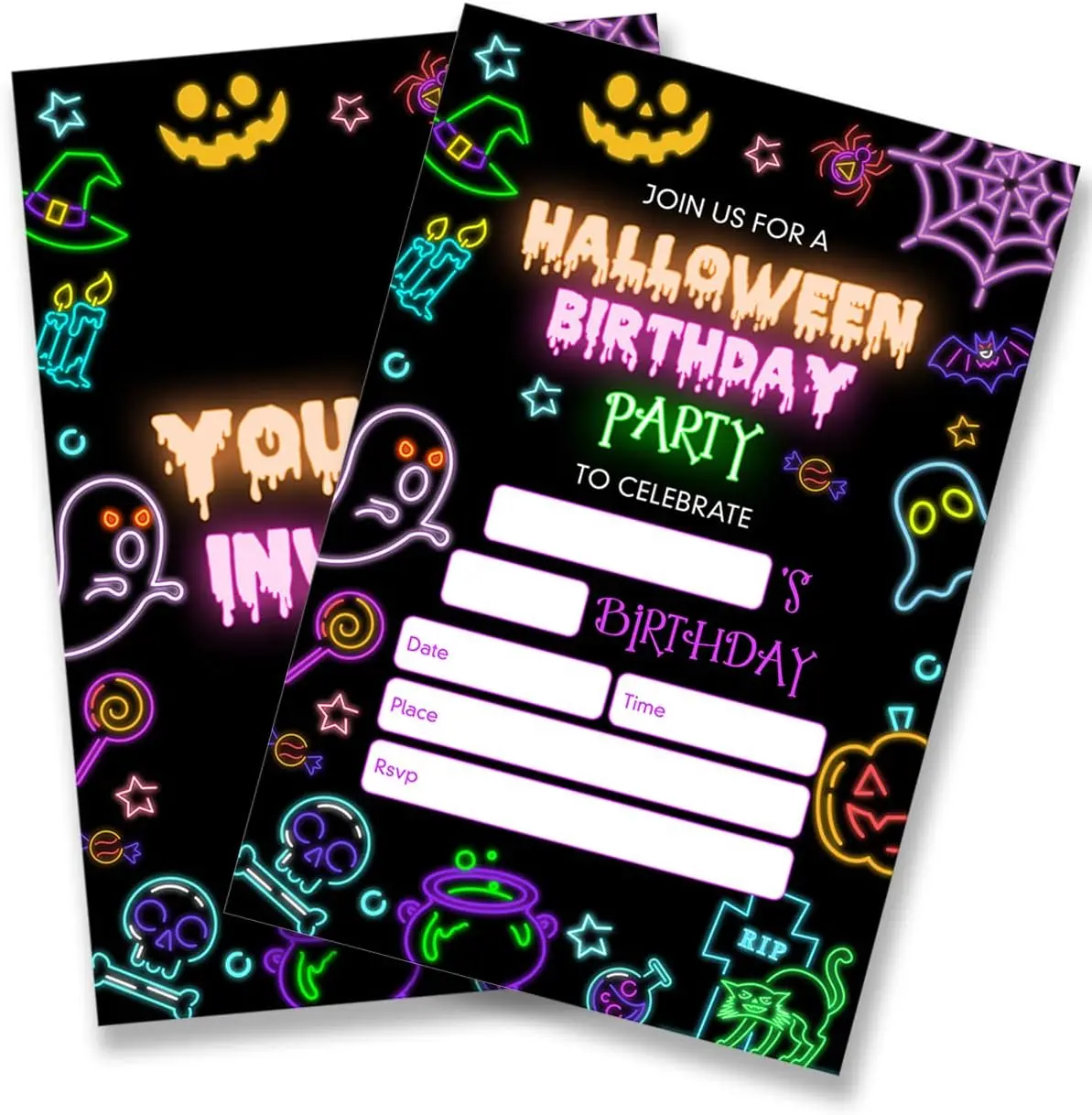 20 Halloween Birthday Invitations with Envelopes, Spooky Ghost Skull Party Invites, Double Sided Halloween Birthday Party Invitations, Kids & Adults Halloween Party Supplies