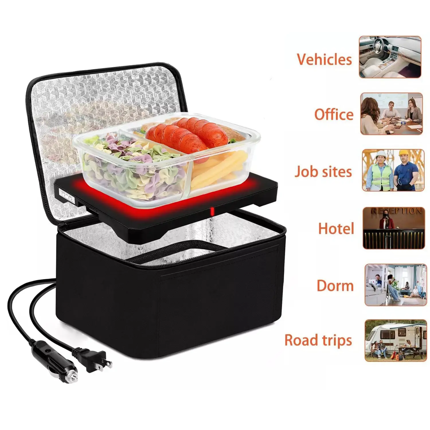 12V Portable Heated Lunch Box Heater (Lunch Box Not Included) - Home Supplies Compact Food & Beverage Heater, Adjustable Settings, Easy Control Panel, Durable Plastic, US Plug, Plain Design, Ideal for Office, Outdoor Activities, Picnics