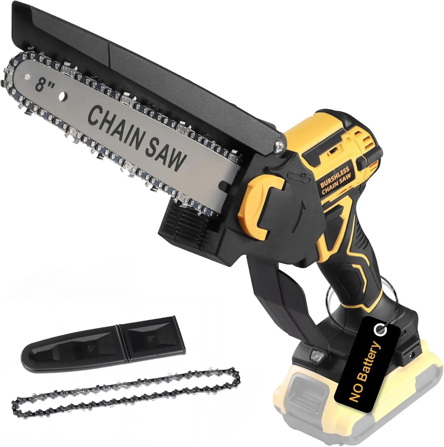 8Inch Brushless Cordless Pruning Chainsaw for Dewalt 20V MAX, Battery Powered Chainsaws, 24.6FT/S Fast Cutting, 4000RPM Electric Wood Cutting Tool (Battery Not Included, Yellow)