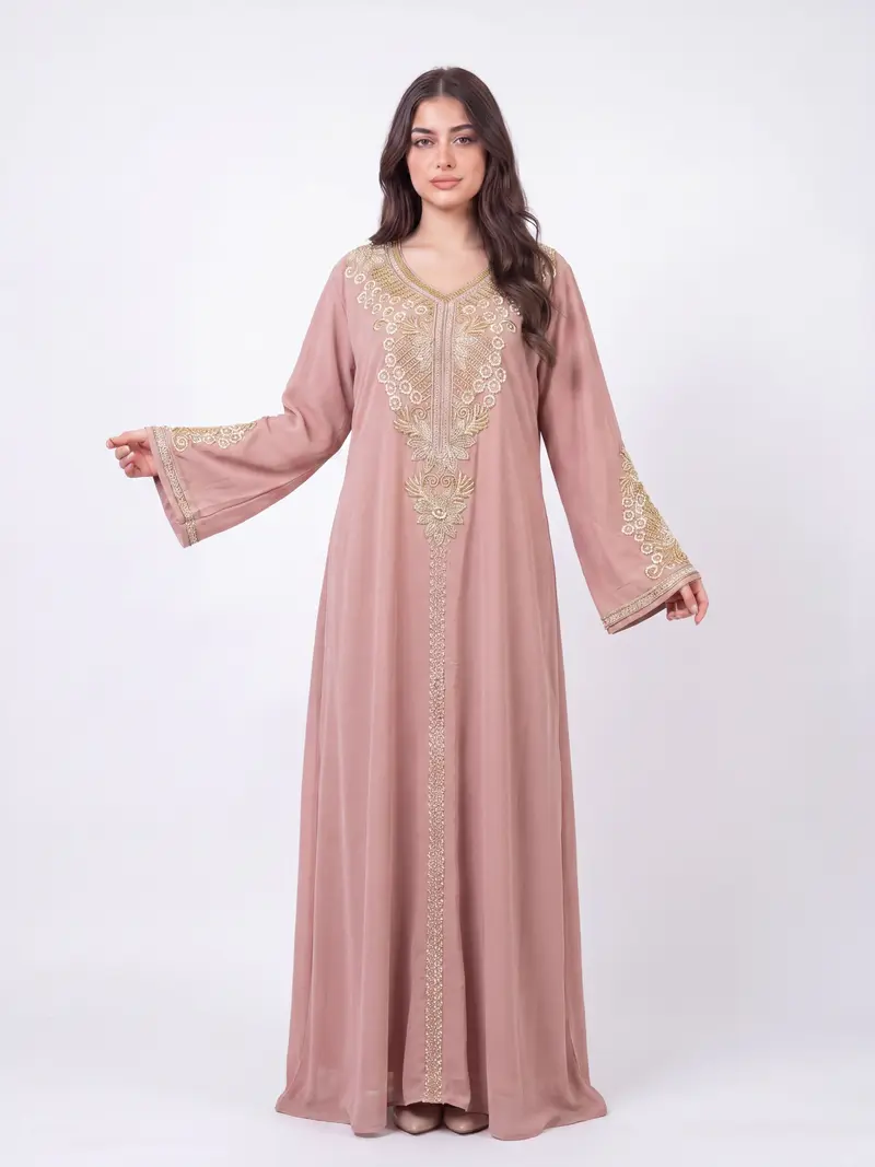 knee length dresses for ladies Rose Arabic Jalabiya with Intricate Crystal Design main image 1