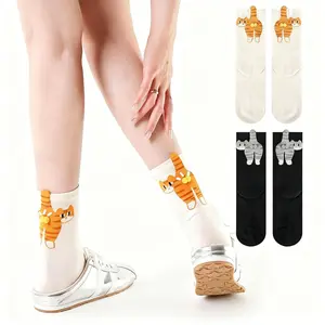 2 Pair Cute 3D Tiger Striped Cat Socks with Booted Cat Claws and Bell Collar, Unisex Winter Warm Long Socks