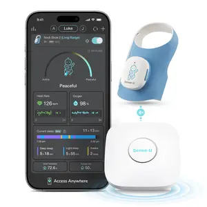 Sense-U Smart Baby Monitor Sock Shoe 2 (Long Range) with Transmissive PPG Foot Sensor，Track Sleep Patterns and Movement Base Station Display Room Temperature & Humidity