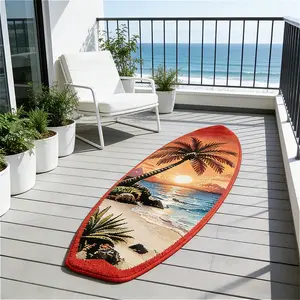 Creative summer surfboard style bedroom decoration bedside carpet seaside beach print living room sofa plush carpet art design kitchen balcony bay window strip carpet fluffy and soft cloakroom lounge carpet washable entry door anti-slip floor mat