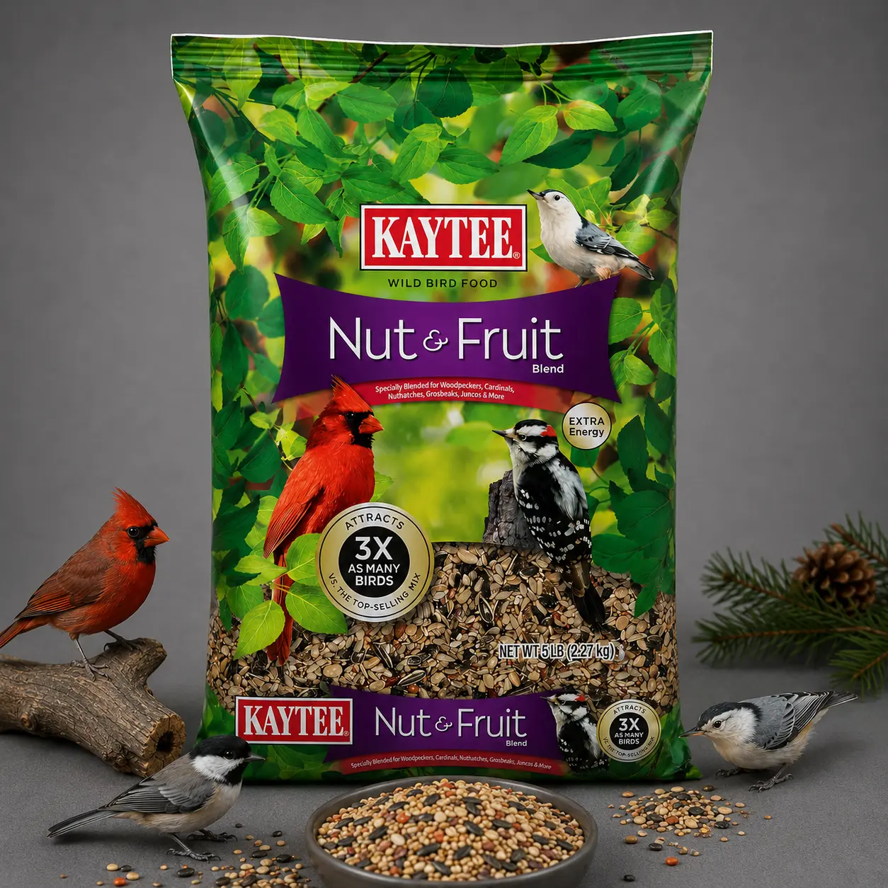 Kaytee Nut & Fruit Wild Bird Food 5 lb – Premium Seed Blend with Real Nuts & Fruit for Wild Backyard Birds