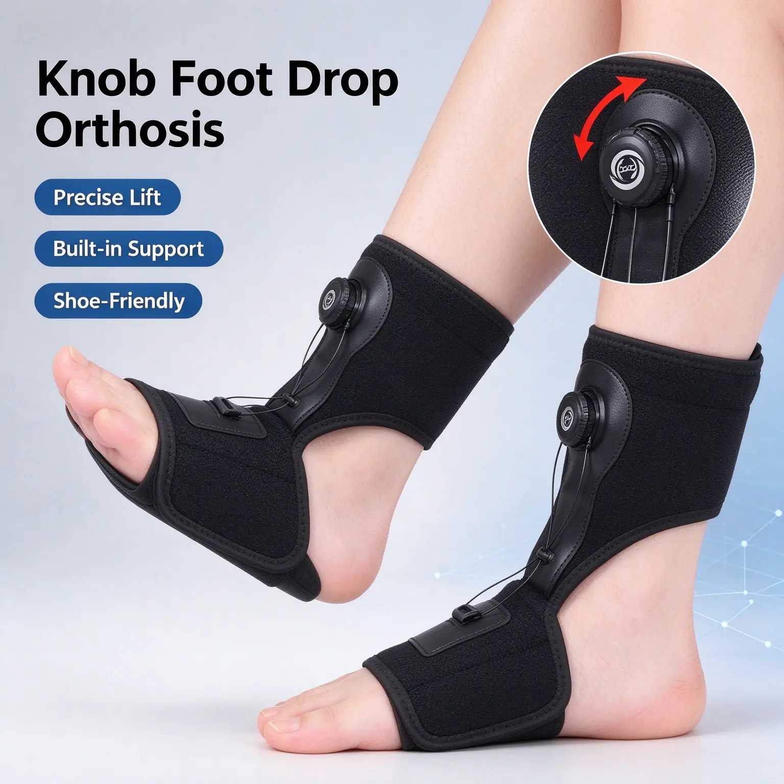Foot Drop Brace with Dial Knob, Adjustable Instep Lift Orthosis, Helps Prevent Foot Dragging for Walking Gait Support, Fits Inside Shoes