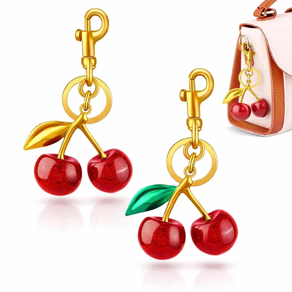 Hypes Inventory Cherry Bag Charm Keychain - Cute Strawberry Purse Accessory, Backpack Bag Charms, Girly Purse Accessories That Enhances Handbags, Gift for Women, Charms For Bags