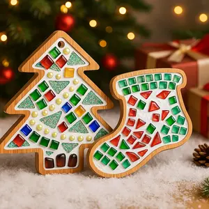 Christmas Glass Mosaic Handmade Coaster Kit, Christmas Tree, Stocking, Bell, Santa Gift, Party Decorations, Multi-Purpose Mats, Home Office Decor