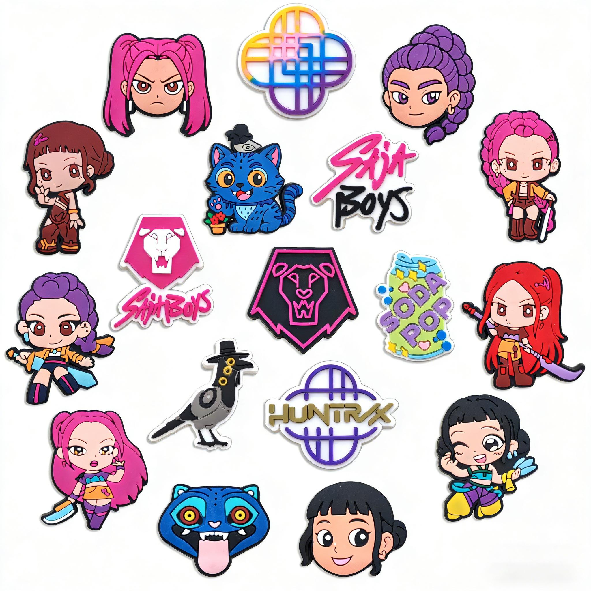 Unisex K-POP Shoe Charms — 18-Piece PVC Cartoon Soft-Rubber Shoe Accessory Set; Cute Shoe Buckles Suitable for All Ages
