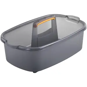 Multipurpose Cleaning Storage Caddy 1.85 Gallon Gray & Orange Container Classic Design Stackable Portable Compact All-in-One Storage Solution for Home Essentials Easy-to-Clean Surface Sturdy Handle Patented Nesting Design