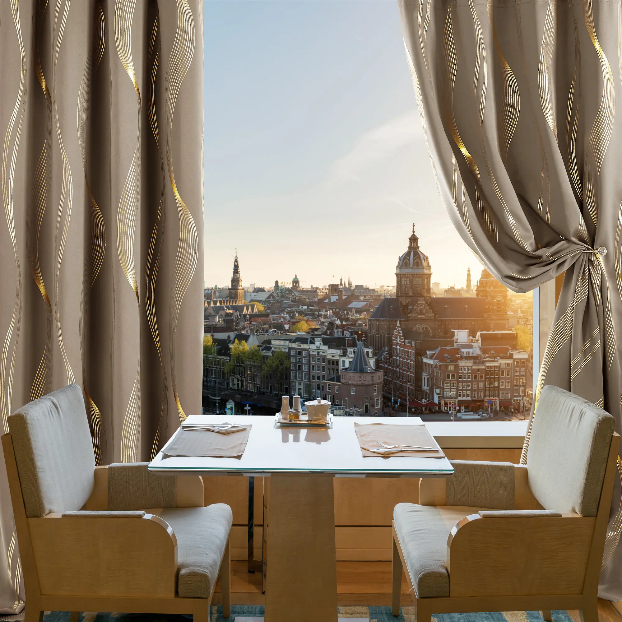 Blackout Curtains 2 panels, Deconovo Room Darkening Golden Foil Print Wave Stripe Thermal Insulated Window Curtains for Living Room curtain Blackout Curtains 2 panels, Deconovo Room Darkening Golden Foil Print Wave Stripe Thermal Insulated Window Curtains for Living Room curtain