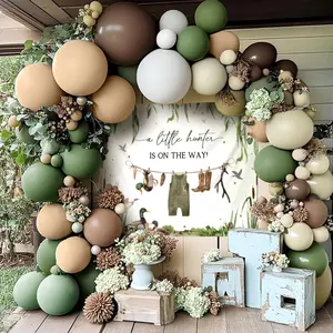Mallard Duck Hunting Baby Shower Decorations Kit for Baby Boy - "A Little Hunter Is On The Way" Backdrop, Sage Green Balloons, Festive Party Supplies
