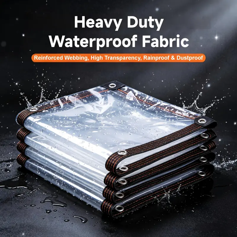 Durable Heavy-Duty Transparent Plastic Tarpaulin Cover with Metal Grommets, Zip-Up Zipper, Zip Ties, Buttons, Insect-Proof, Waterproof, Windproof, Foldable Easy-Install Tarp for Backyards, Fences (Sports & Outdoor Windproof Tent Accessories)