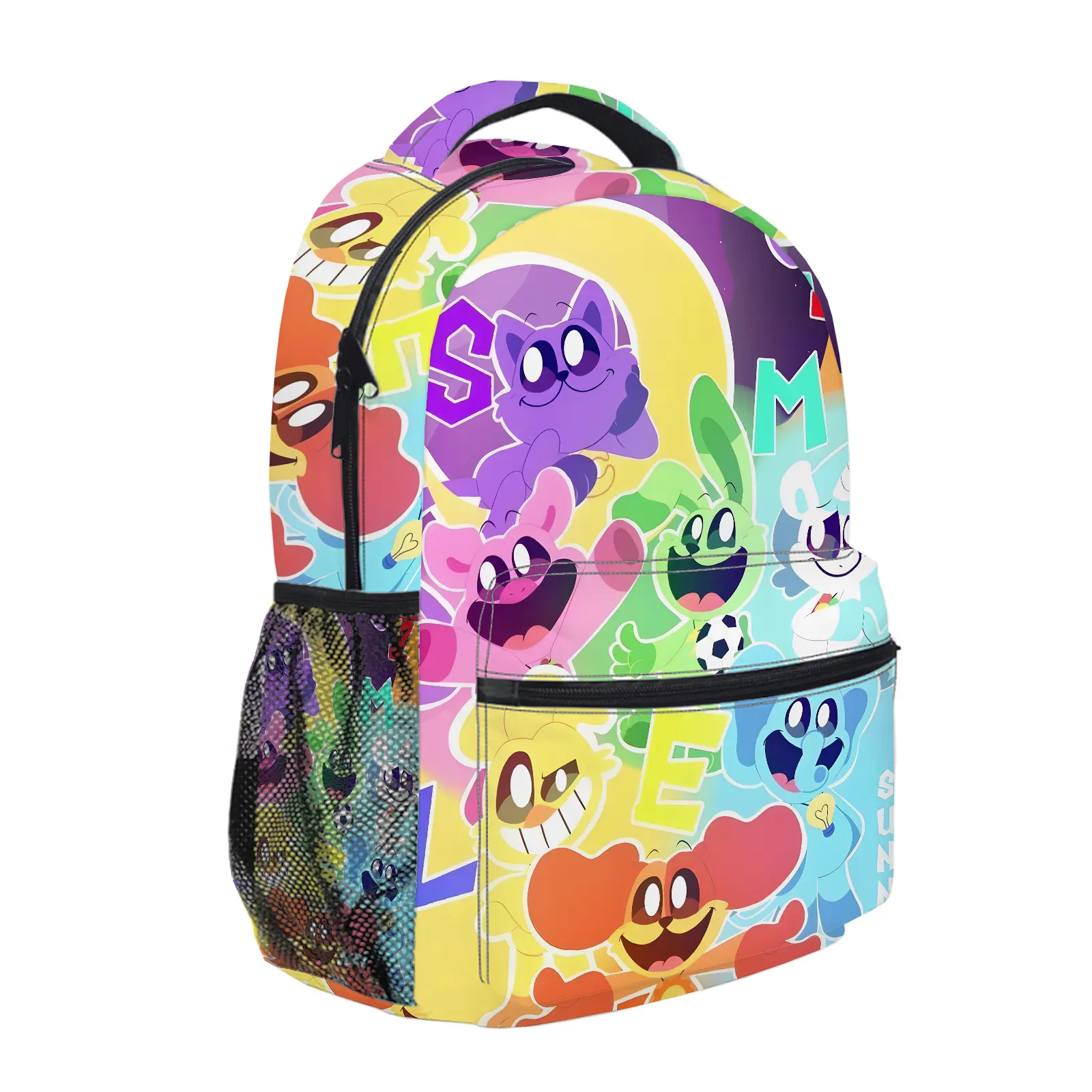 Smiling Critters Y2K Aesthetic Backpack for Girls, Cute Cartoon Girl Printed School Bag for Teens, Large Capacity Bookbag with Mesh Side Pockets, Lightweight Casual Travel Daypack for Back to School e-181