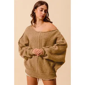 Loose Fit Exposed Seam Slouchy Boucle Sweater