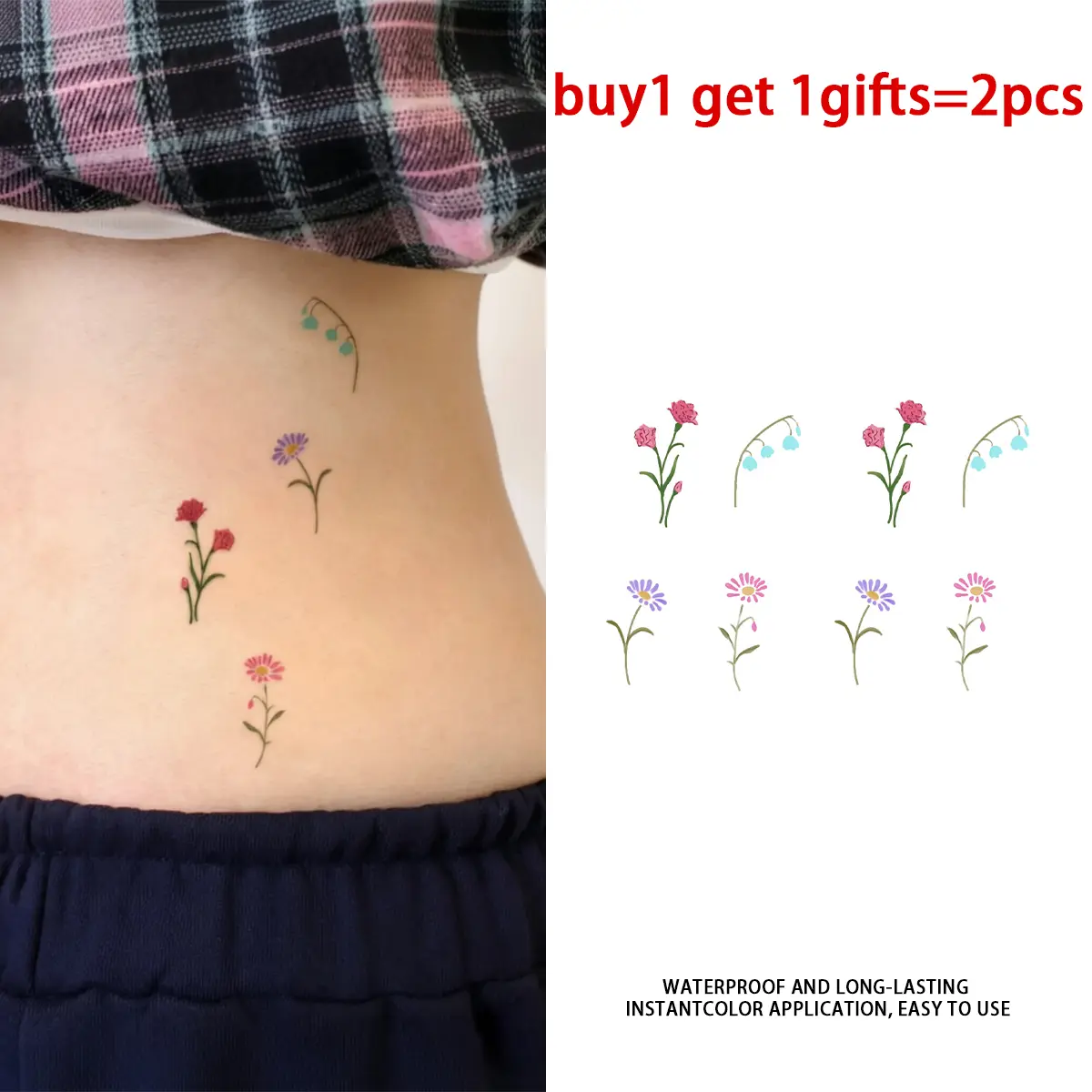 Mini Color Wildflower Temporary Tattoo Stickers - 2 Sheets Semi-Permanent Waterproof Realistic Fake Tattoos, Suitable for Men Women, All Skin Types Ideal for Swimming, Party, Beach