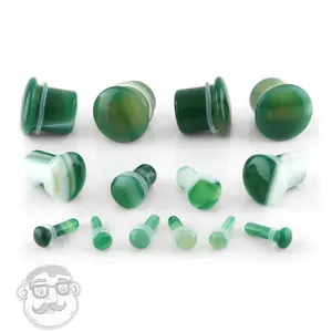 Green Line Agate Stone Plugs - Single Flare