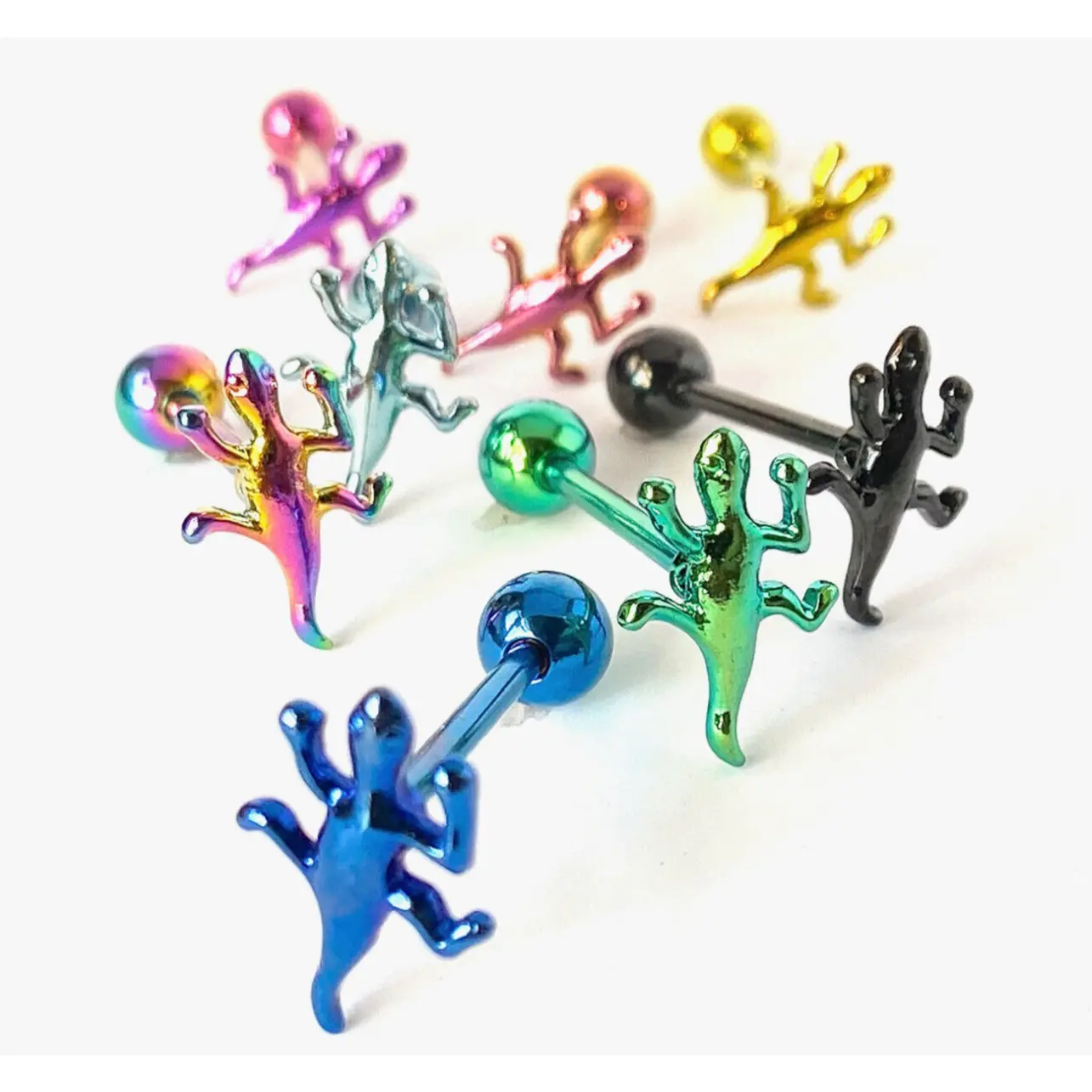 1pc Lizard Design Tongue Ring Titanium Anodized 14g Tounge Barbell Body Jewelry
