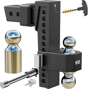 VNN Drop Hitch 2.5 Inch Receiver, Dual-Ball(2'', 2-5/16''), Fits 2.5 Hitch Receiver, 6-10 Inch Drop Hitch, 18,500 LBS GTW-Drop Hitch for Trucks, Heavy Duty Solid Ball Mount, Black