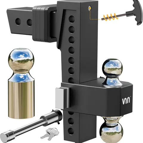 VNN Drop Hitch 2.5 Inch Receiver, Dual-Ball(2'', 2-5/16''), Fits 2.5 Hitch Receiver, 6-10 Inch Drop Hitch, 18,500 LBS GTW-Drop Hitch for Trucks, Heavy Duty Solid Ball Mount, Black