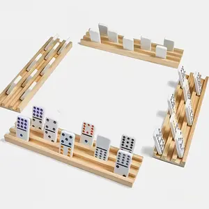 4pcs/set Domino Stand with Non-Slip Pads, Wooden Desktop Storage Rack, Sturdy Domino Tray for 4-Player Game, Board Family Games, Family Fun Game