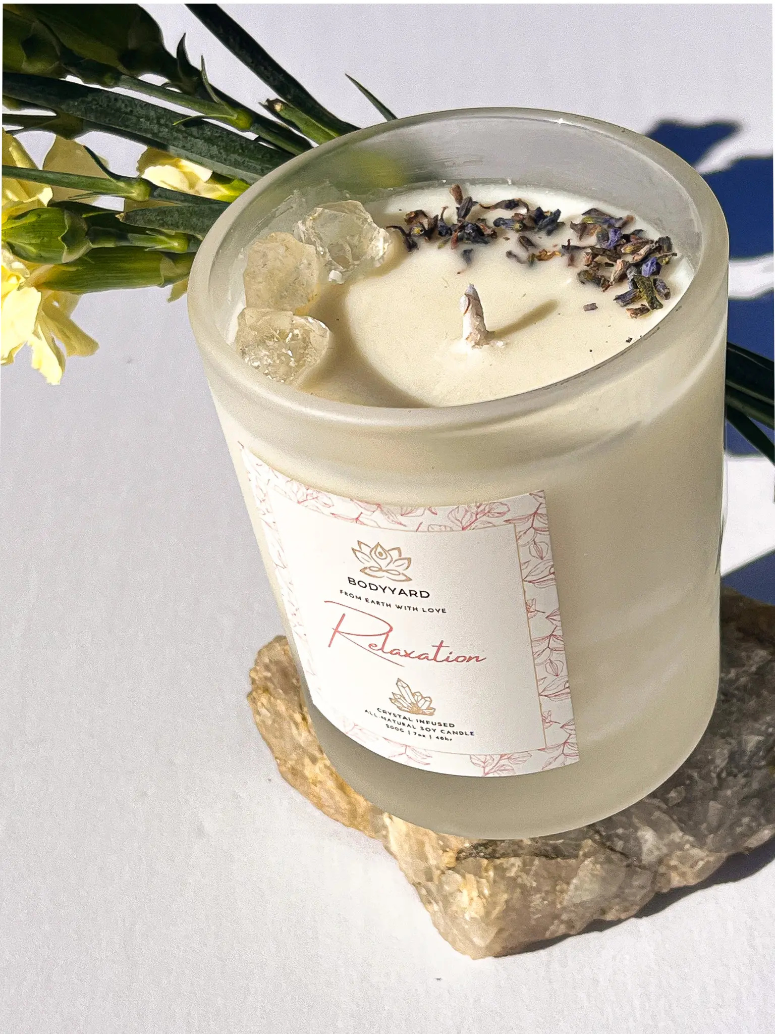 Bodyyard "Relaxation" Crystal scented candle with clear quartz crystals and Lavender fragrance