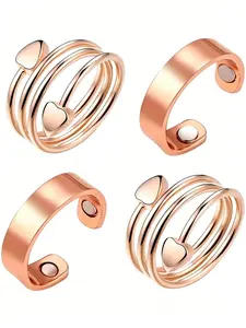 4 Pcs Pure Copper Magnetic Thumb Rings, Adjustable Size, Relieve Hand Joint Pain, Health & Wellness Jewelry, Comfortable Fit