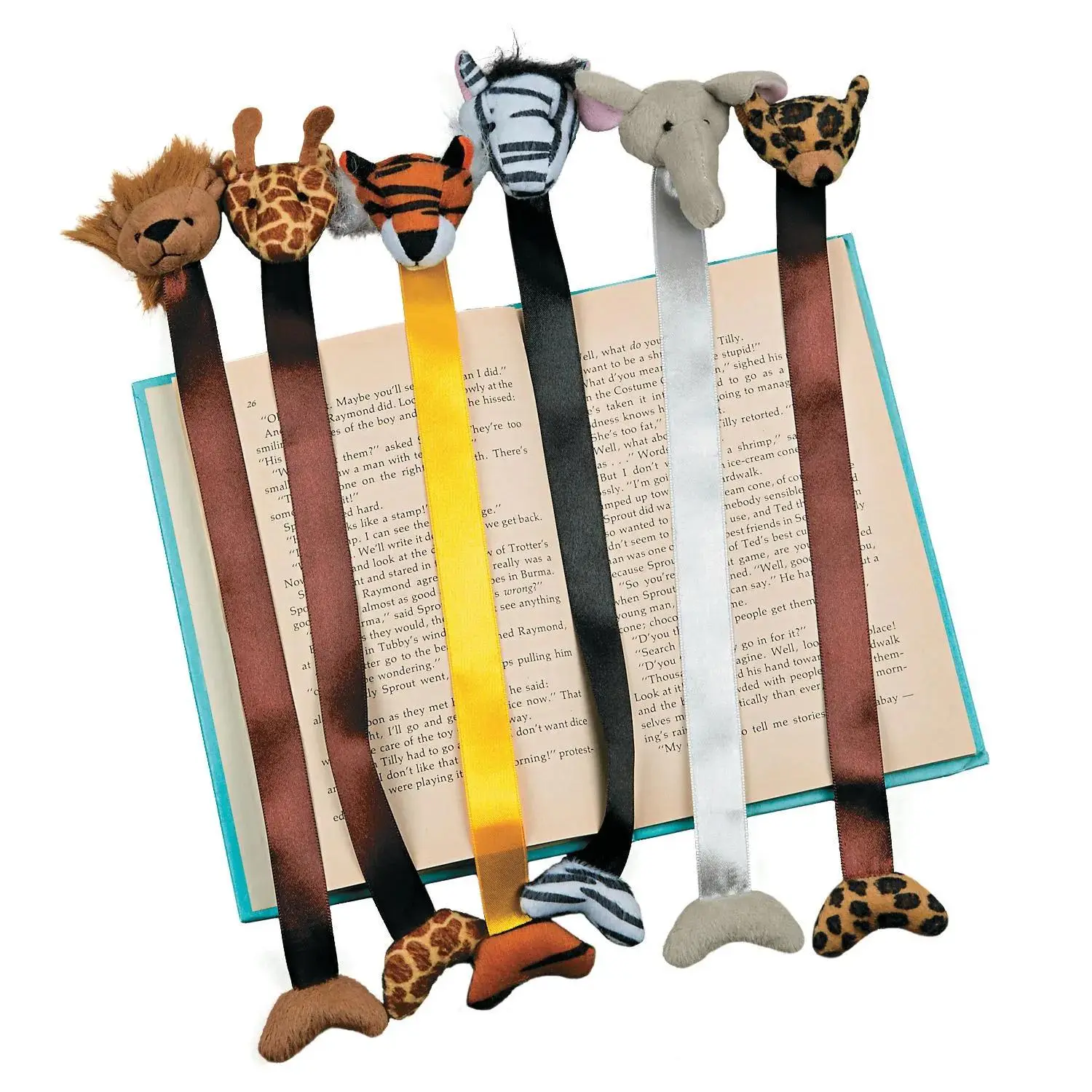 11" Stuffed Classic Zoo Animal Head Satin Ribbon Bookmarks - 12 Pc.