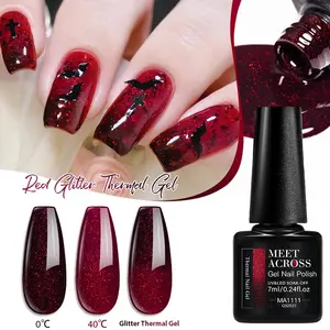 Meet Across 7ML Color Changing Gel Nail Polish UV, Nail Art Translucent Burgundy Ombre Effect for Mood Temperature Change, Perfect for Fall & Winter Manicures