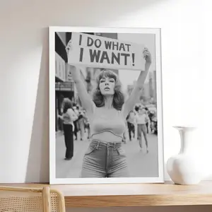 Retro Feminist Protest _ I Do What Want Vintage Woman Protesting for Rights,vintage, couple，Minimalist Neutral Poster Print, Aesthetic Wall Decor for Bedroom,canvas,posters,wall art.