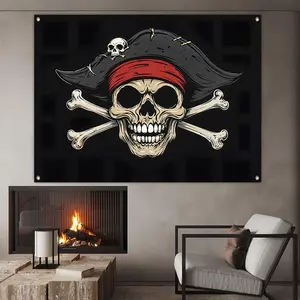 Pirate Flag Pattern Backdrop, 1 Count Pirate Themed Wall Hanging Banner, Wall Decor for Home Living Room Bedroom, Party Decoration Supplies