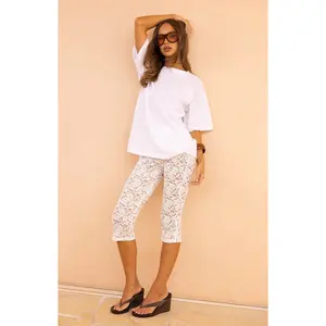 Lydia White Lace Mid Rise Capri Pants