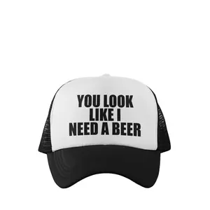 Unisex Trendy Trucker Hat, 'You Look Like I Need A Beer' Print, Mesh Back, Poly-Cotton Blend, Adjustable Strap, Funny Fashion Accessory