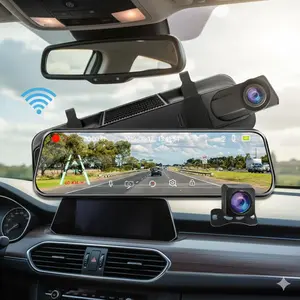 10 Inch 4K Touchscreen Streaming Rearview Mirror Dash Cam with Front & Rear Camera, Night Vision, Parking Monitor, 24/7 Loop Recording, 32GB Card Included, Wifi Dashcam. Perfect Car Electronics Gift for Birthday & Holidays.