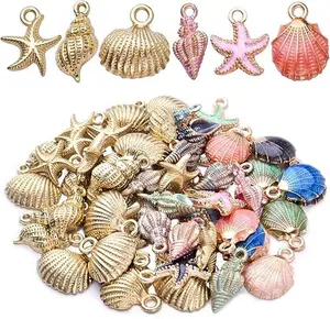 Pack Of 60 Alloy Ocean Starfish Shell Conch Jewelry with Colorful Enamel, Suitable for Jewelry Making, Birthday, Wedding, And Party Gifts