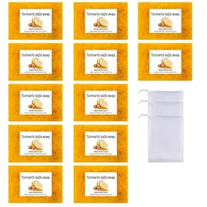 Turmeric Lemon Soap with 3 Counts Foam Net, 12pcs/set Deep Cleansing Bathing and Facial Soap, Skin Care Handmade Soap for Women & Men, Body Care