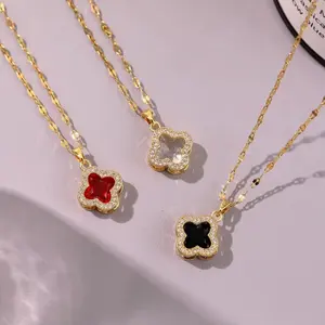 Luxury 18k Gold Clover pendant Necklace - Red, Black or White
