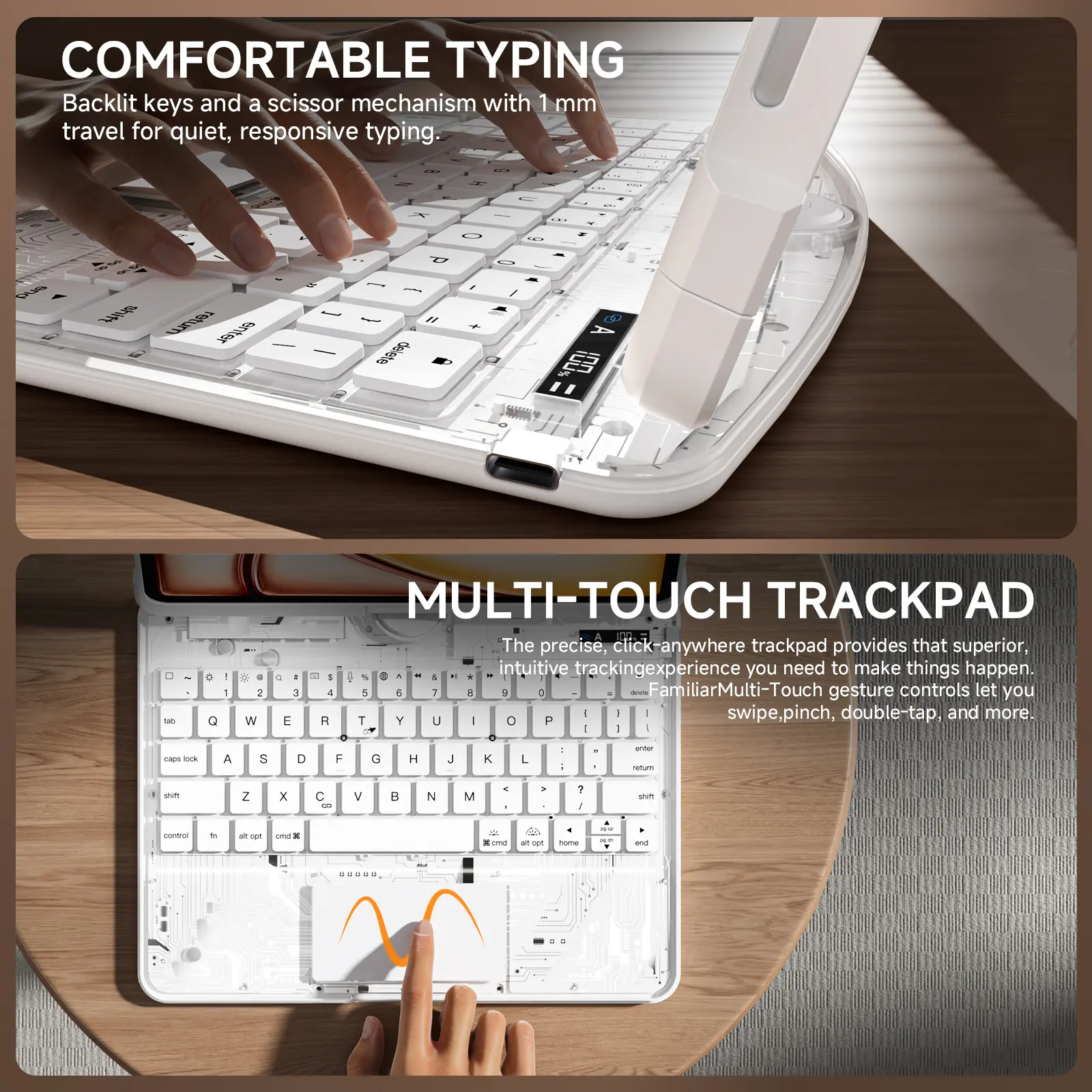 Transparent White Touch 360° Rotatable Keyboard Case for Apple