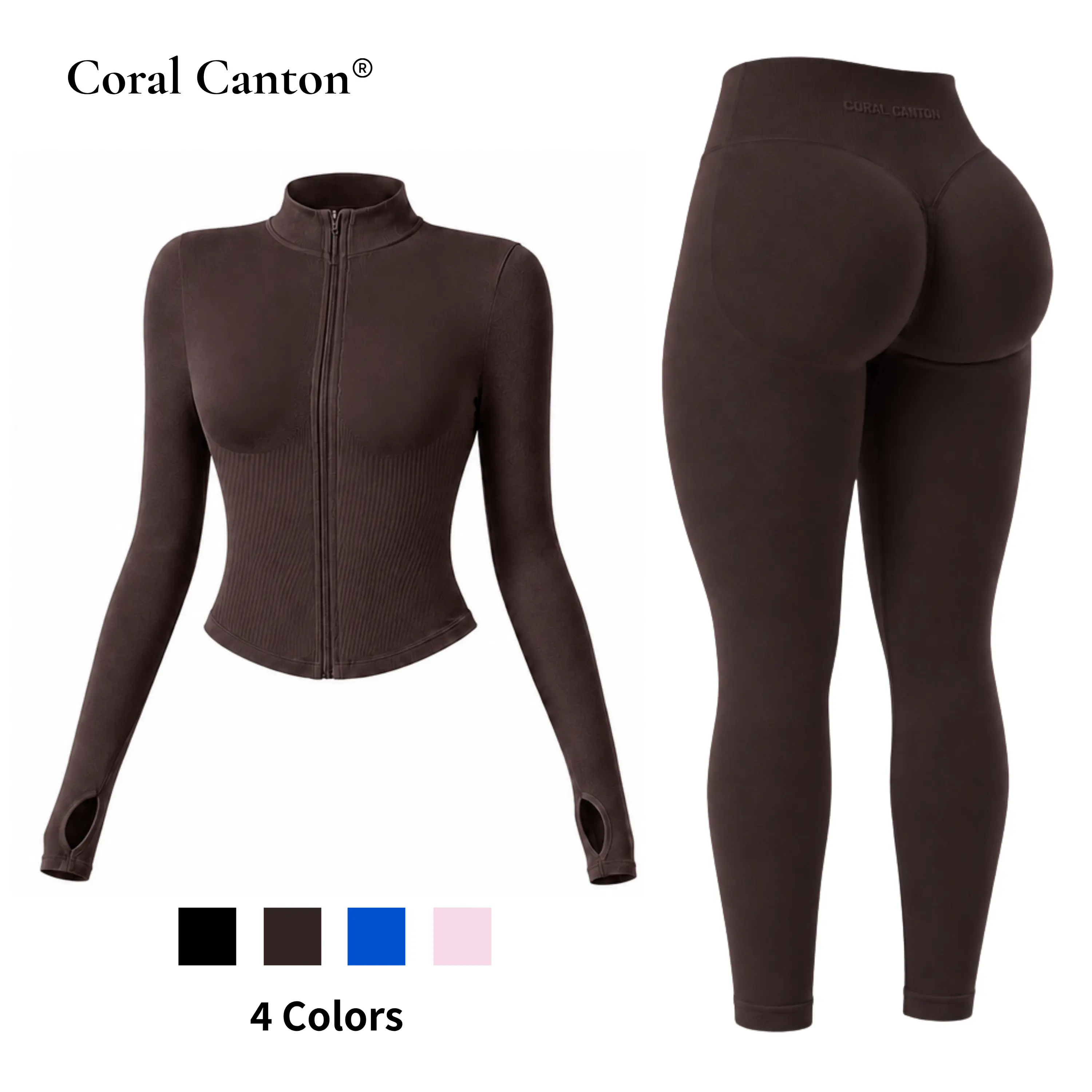 Women’s 2-Piece Solid Fabric Activewear Set - Zip Up Crop Jacket & High Waisted Leggings Women, Slim Fit Fitness Wear for Pilates, Daily Wear