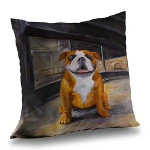 Begin Home Decor C1PT1414P1Q5B3 14 x 14 in. Smiling Bulldog Modern Brown Poly Twill Throw Pillow - Home Decor