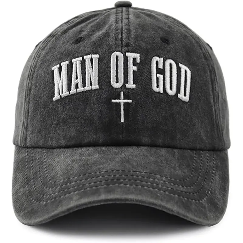 Man of God Christian Baseball Cap, Vintage Washed Cotton Dad Hat for Men with 3D Embroidered Cross, Adjustable Father's Day Gift, Cross Emblem, Hats, All Seasons, Believers