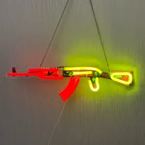 Neon Gun Shape Light, 3D Design Wall-Mounted Decorative Lamp, USB Powered Adjustable Brightness, Ideal for Bedroom Cave Game Room Bar