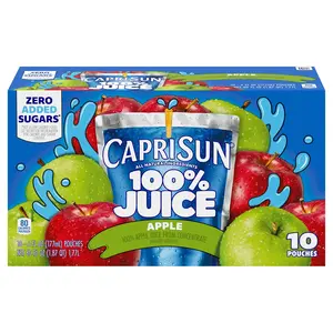 Capri Sun 100% Juice Apple All-Natural Juice from Concentrate with added ingredients, 10 ct Box, 6 fl oz Pouches