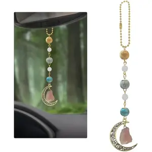 Bohemian Crystal Sun Moon Pendant, Car Rearview Mirror Decor, Charming Car Accessories, Ideal Valentine's Day Gift, 1/2 Pieces