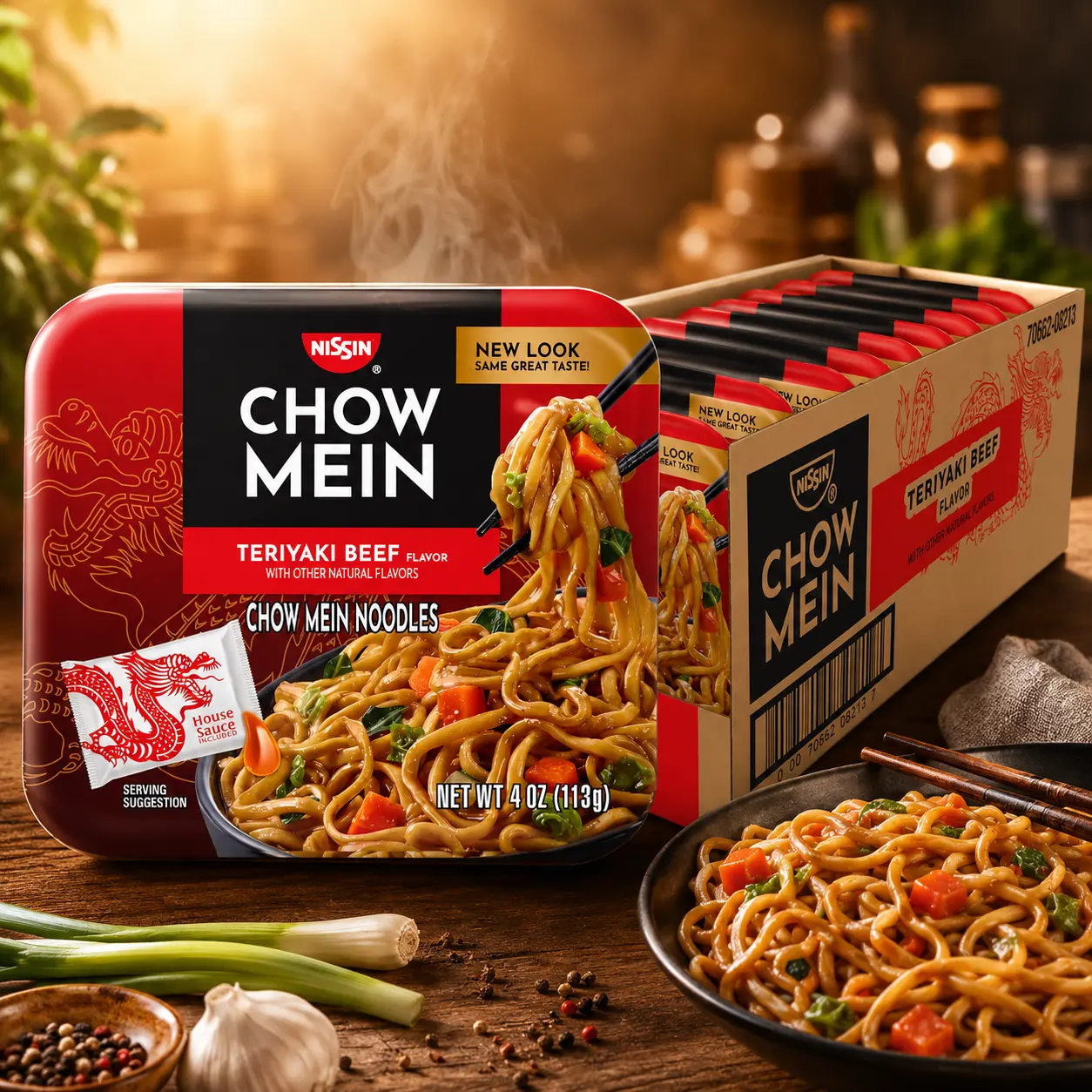 Instant Teriyaki Beef Flavor Instant Noodles, 4 oz Chow Mein, Pack of 8, Pantry Food Item