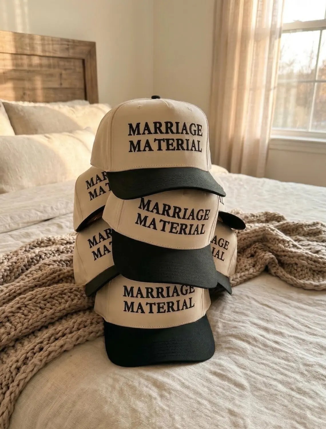 Marriage Material Embroidered Hat, Bachelorette Party Gift for Bride, Bridal Shower Baseball Cap, Engagement Present, Honeymoon Hat